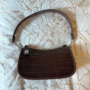 Coach Dark Brown Crocodile-Embossed Shoulder Bag